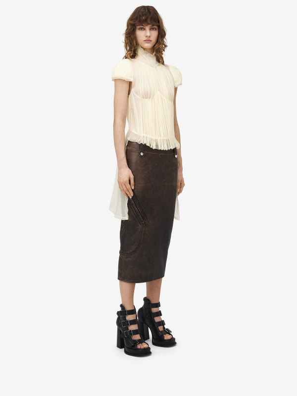 ALEXANDER MCQUEEN - Antiqued Leather Pencil Skirt - Item 829775Q5APD2122